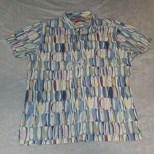 Tori Richard Multicolor Surfboard-Print Short Sleeve Shirt - Blue, Yellow, Cream